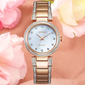 CITIZEN星辰 LADYS系列 光動能典雅水晶腕錶 28.3mm/EM0843-51D