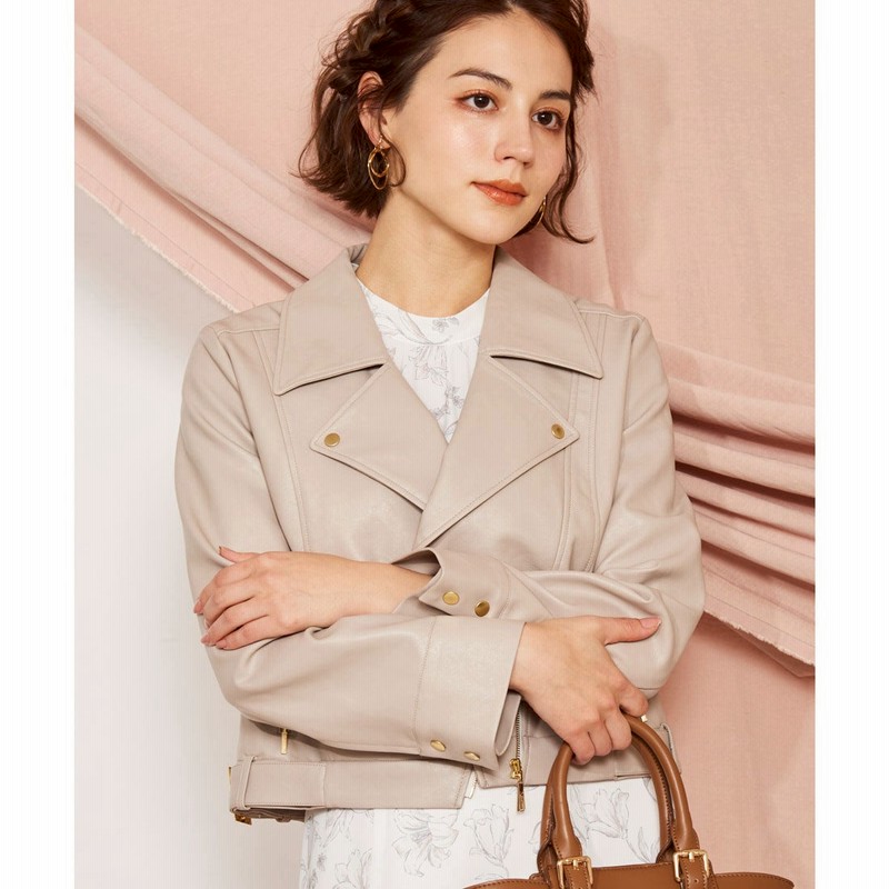 ノエラ Noela フェイクレザーライダースジャケット ベージュ 通販 Lineポイント最大2 0 Get Lineショッピング