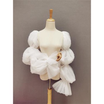 凱蒂新娘婚紗配飾珍珠網紗多層泡泡袖夸張仙女袖 遮擋肉肉公主袖