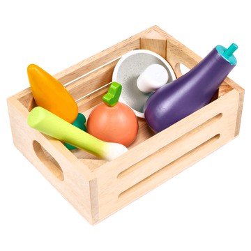 mentari 新鮮蔬食木盒 天然木材玩具 含5個蔬菜  多色  1組