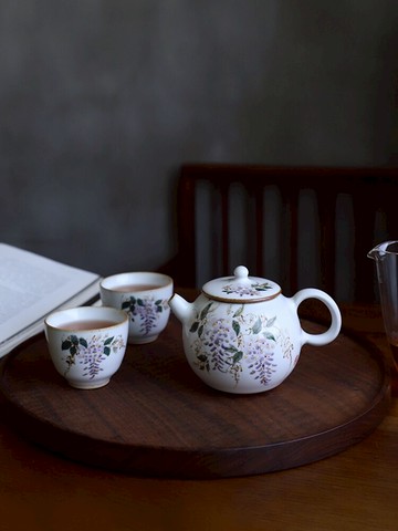 芳物集景德鎮純手工套裝家用禮品陶瓷泡茶壺純手繪紫藤花功夫茶具