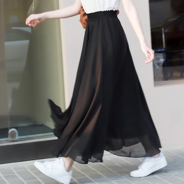 黑色半身裙長款a字到腳裸2025新款半裙女夏雪紡裙子顯瘦半身長裙
