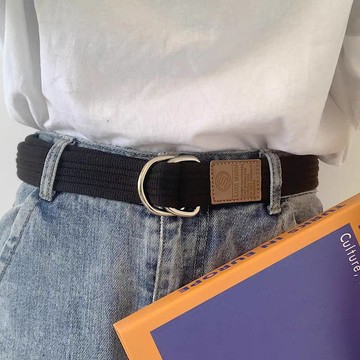 現貨 帆布皮帶 雙環扣腰帶 韓國潮流中性帆布帶 簡約韓版原宿風牛仔褲皮帶 厚實帶身不滑脫（D071)