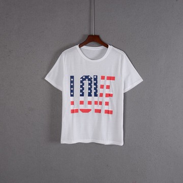女裝短袖寬松圓領青春通勤五角星字母印花T恤