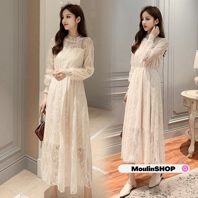 レースワンピース レディース 40代 秋冬 長袖ワンピース 白レースマキシワンピース フレアスカート シースルー 結婚式ドレス パーティー オシャレ 大人 上品 通販 Lineポイント最大get Lineショッピング