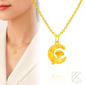 【TLH】黃金墜項鍊 純金999 月上玫瑰 約重0.07錢±0.01