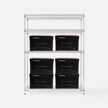 (組合) 特力屋鍍鉻重型四層架122x46x160公分+軍風黑木天板收納箱 中x6