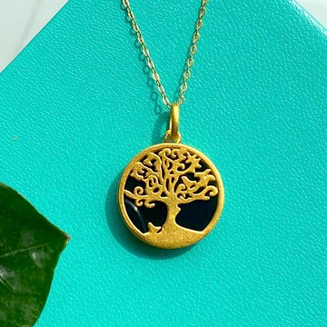 復古風仿和田玉墨玉許愿樹吊墜s925銀鍍古法金鎖骨鏈女款項鏈掛件