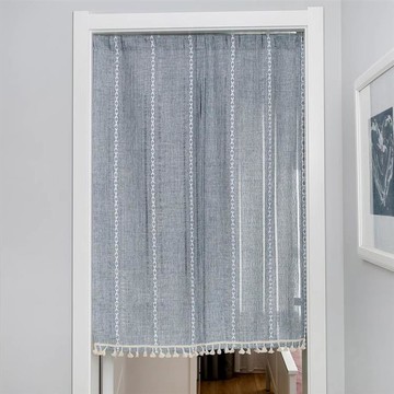 【嵐楓居家】日式古樸禪風加厚棉麻流蘇長門簾85*150cm（買就送門簾桿子/日式門簾/風水簾/短簾/免打孔長門簾）- 古樸禪風藍_廠商直送