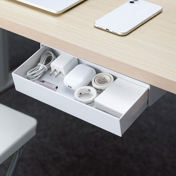 日本 霜山 免鑽釘無痕隱藏式桌下抽屜收納盒