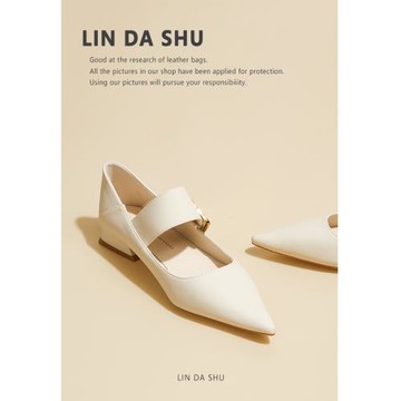 【林大叔】羊皮單鞋低跟新款一字帶法式瑪麗珍粗跟女鞋尖頭平底鞋