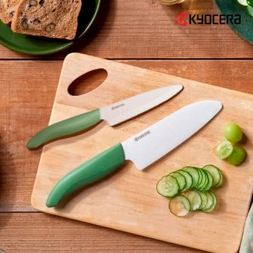 日本京瓷Kyocera 40周年紀念款陶瓷雙刀禮盒組11+14cm植物綠