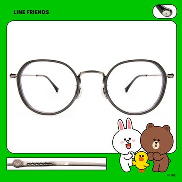 LINE FRIENDS★熊大款｜海浪滔滔 套圈框眼鏡｜亮銀灰