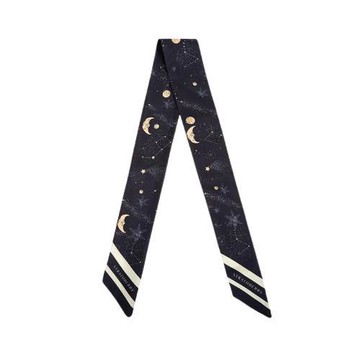 【英倫品牌週限時優惠69折起】STRATHBERRY SILK SKINNY SCARF 印花絲巾(月亮星星印花海軍藍)