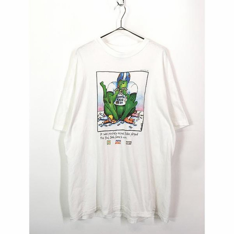 古着 90s USA製 恐竜 アメフト 企業 ポップ アート Tシャツ XL