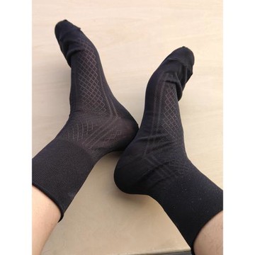 男士黑色尼龍絲襪鏤空夏天薄透氣老人松口襪清爽