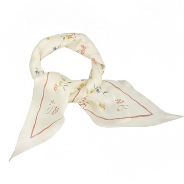 【COACH】經典LOGO花卉100%蠶絲三角絲巾領巾(花卉/米白)