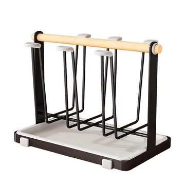 SUNORO 日式鐵藝瀝水杯架附集水托盤/杯具收納置物架/瀝水架  黑色  1組