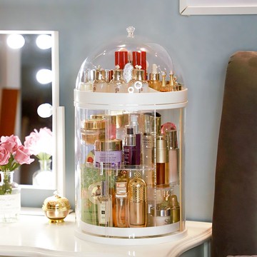 防塵化妝品收納架桌面旋轉化妝臺收納盒大容量護膚品香水置物架子
