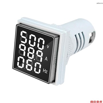 數顯指示燈 LED交流電流/電壓/頻率三合一信號燈 22MM方形 赫茲表頭 AC60-500V 0-100A 20-75