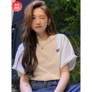 刺繡純棉短袖t恤女ins潮夏季2025年新款減齡半袖別致寬松白色上衣