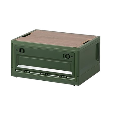 露營側開收納箱  多向開關  折疊收納  加大容量  PP+木板材質  40L/56L  白色/綠色  02.綠色款  1個  1格