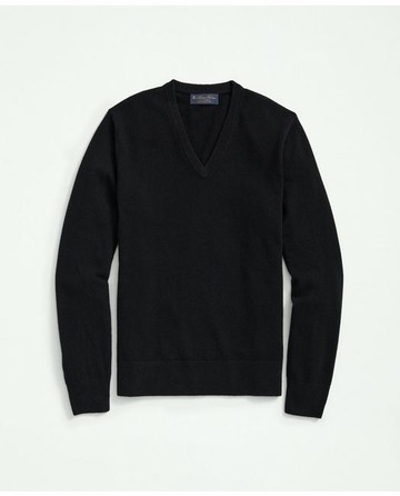 Brooks Brothers Men's 3-Ply Cashmere V-Neck Sweater | Black | Size XL