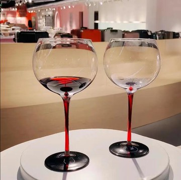 水晶紅酒杯輕奢水晶杯勃艮第杯紅挺黑底大號葡萄高腳酒杯【繁星小鎮】P