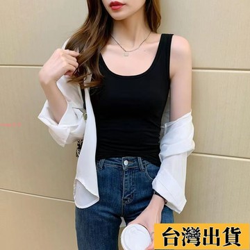 ⚡免運⚡大尺碼背心80-180斤大碼冰絲弔帶背心女 夏外穿內搭修身打底衫無袖薄上衣圓領寬肩帶短版