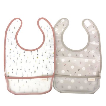 akachan honpo - 用餐圍兜2件組-小花-灰色 (70~95cm)