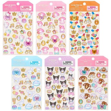 小禮堂 Sanrio 三麗鷗 水晶立體貼紙組 (愛心皇冠款) Kitty 美樂蒂 大耳狗  蜜糖邦尼