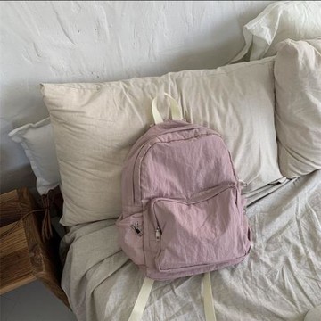 時尚包包女新款雙肩包尼龍背包休閑學生書包百搭布袋情侶款純色潮