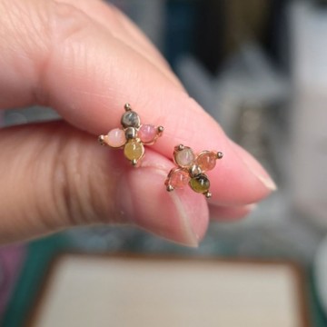 碧璽耳環 耳針 玫瑰金 S925銀針 天然❤晶寶水晶#k773
