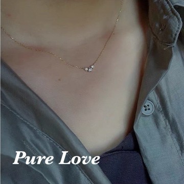 Pure Love樂芙 / 正韓 銀飾【S925純銀】N01136簡約通體純銀三鑽鋯石鎖骨鏈 短項鏈 /金