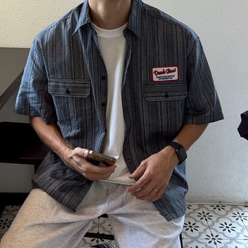 正韓Dead Heat 貼片條紋口袋短袖襯衫 3色 YUPPIE 現貨優惠商品