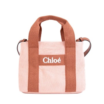 Chloe’ Logo刺繡燈心絨磁釦式手提/肩背包(粉色)