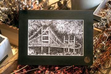 【加密明信片】香港青馬大橋夜景-旅遊禮物/裝飾畫卡/手繪風