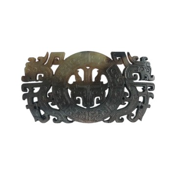 《博古珍藏》天然和闐玉雕獸面紋雙龍出廓玉璧把玩．95公克．早期收藏．老件．博物館級文物．感恩特賣．超值回饋