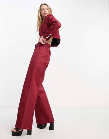 Extro & Vert Premium wide leg trousers in red & black check co-ord