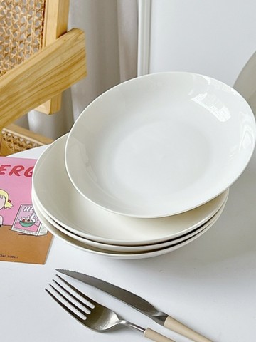 2個裝 純白陶瓷圓盤深盤飯盤湯盤炒菜盤子甜品盤【淘夢屋】