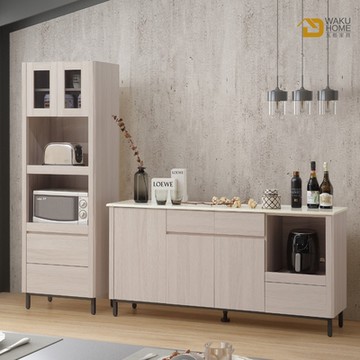 WAKUHOME 瓦酷家具Miller清新簡約白榆木5尺餐櫃(石面)+2尺電器櫃-寬220*深41*高180cm