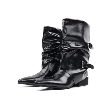 notdetailed原創 折皺尖頭靴堆堆靴 中筒靴子女秋冬尖頭鞋