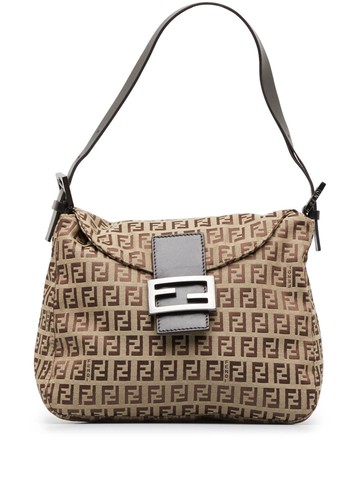 Fendi Pre-Owned - Zucchino Double Flap shoulder bag - women - Canvas/Calf Leather - One Size - Brown