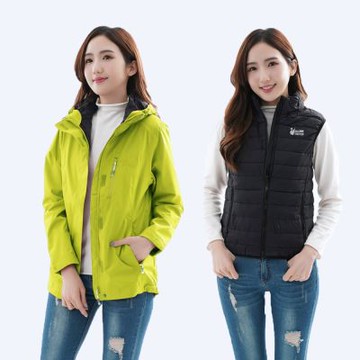 遊遍天下 二件式女款GlobeTex防水外套+防潑保暖90%羽絨背心 25007綠色(S-5L大尺碼)