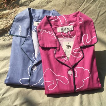 100%純棉斜紋梭織棉布春秋情侶長袖薄睡衣套裝男士大碼對襟家居服