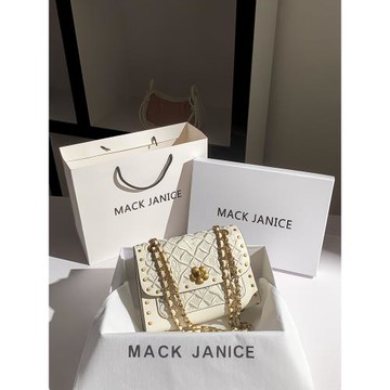 MackJanice時尚小香風菱格鏈條小方包2024新款時尚鏈條單肩斜挎包