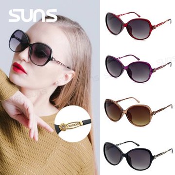 SUNS抗UV太陽眼鏡 時尚淑女玫瑰雕花鑲鑽造型 共四色 大框顯小臉 S31 台灣製 檢驗合格