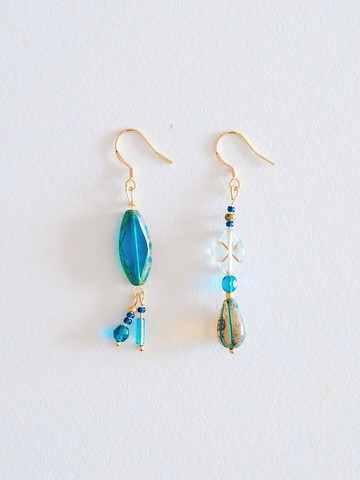 【Kilig】進口古董珠 琉璃捷克珠耳環 耳飾 復古海藍色 可換耳夾