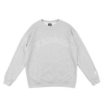 KANGOL 男女 基本印花圓領T 長袖上衣 灰色-6355102411
