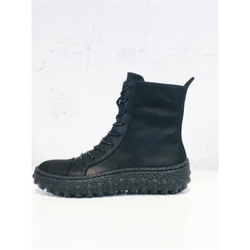 西班牙外貿秋冬季真皮手工平底中筒女靴子馬丁靴羊毛雪地靴加厚底